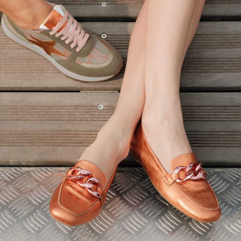 mocassins femme cuir métallisé | reqins